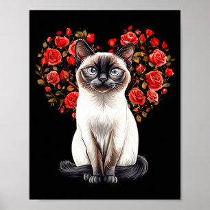 Siamese Cat Lover Floral Heart Valentines Day  Poster