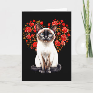 Siamese Cat Lover Floral Heart Valentines Day T Sh Card