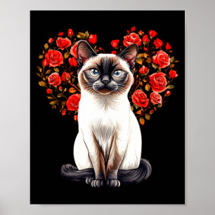 Siamese Cat Lover Floral Heart Valentines Day T Sh Poster