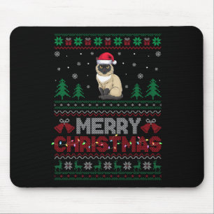 Siamese Cat Lovers Santa Hat Christmas Tree Lights Mouse Mat