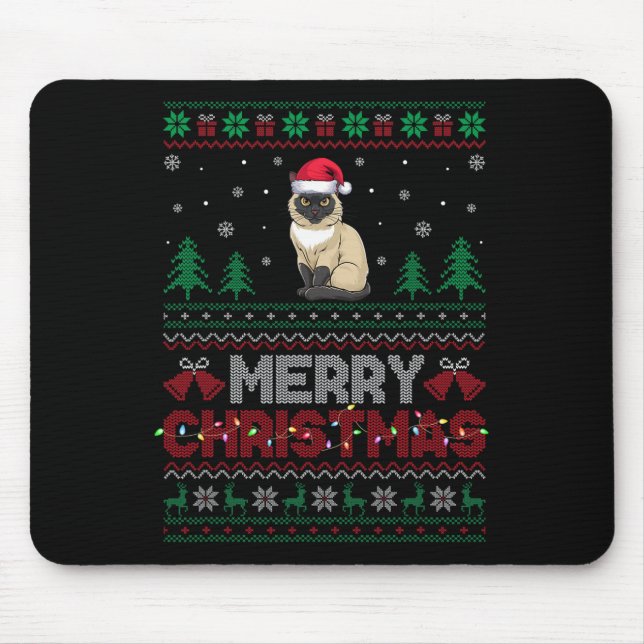 Siamese Cat Lovers Santa Hat Christmas Tree Lights Mouse Mat (Front)