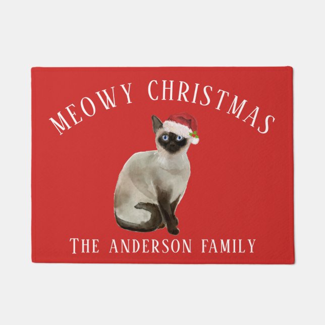 Siamese Cat Meowy Christmas Doormat (Front)