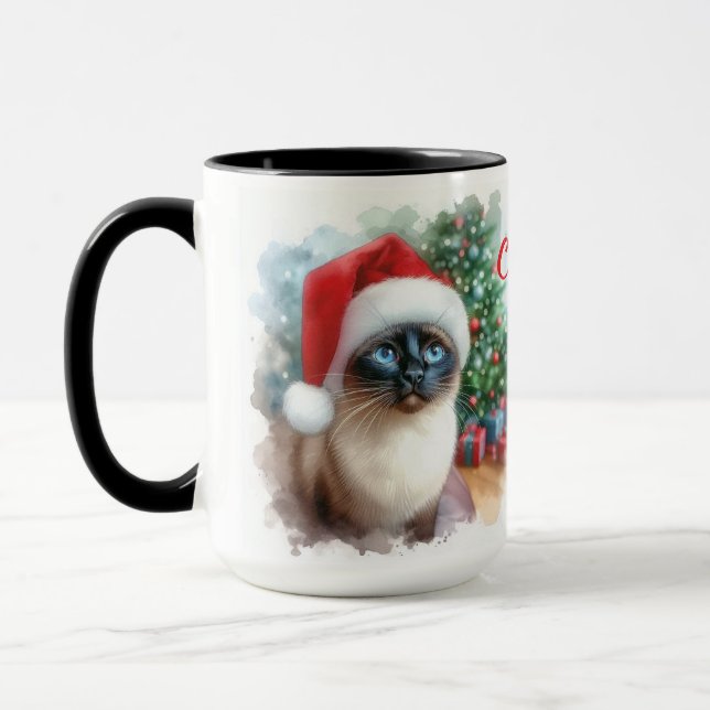 Siamese Cat Merry Christmas Coffee Mug Cup (Left)