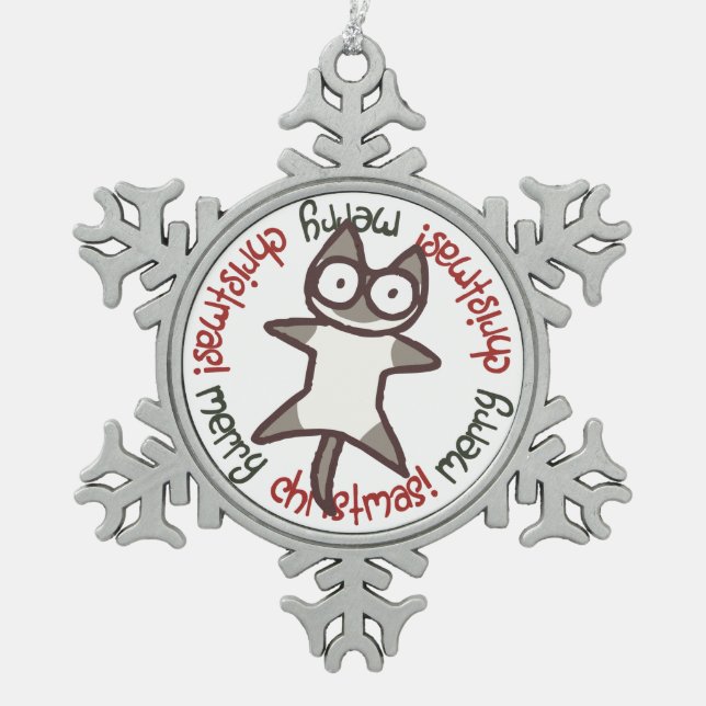 Siamese Cat Merry Christmas Snowflake Pewter Christmas Ornament (Front)