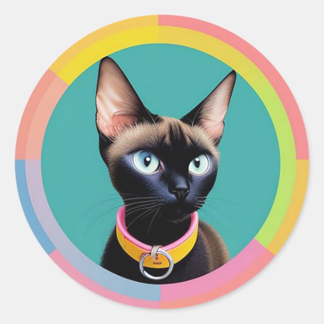 🐱 Siamese Cat Mirror Style Gift For Cat Lover 🎁 Classic Round Sticker (Front)