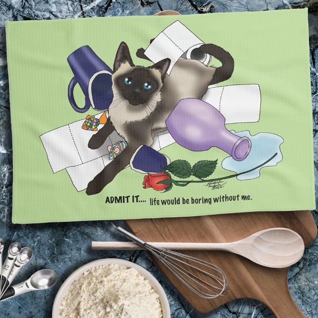 Siamese Cat Mischief Funny Tea Towel (Creator Uploaded)