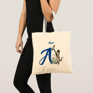 Siamese Cat Monogram Initial A Personalised Tote Bag