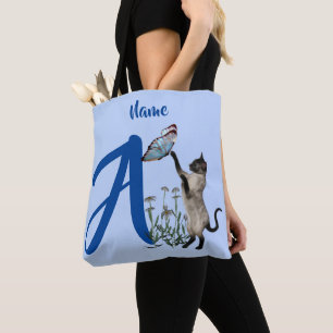 Siamese Cat Monogram Initial A Personalised Tote Bag