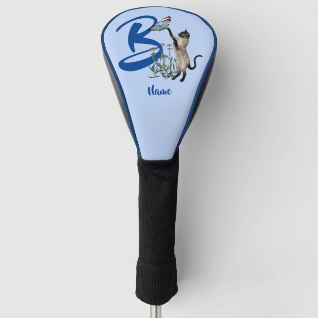 Siamese Cat Monogram Initial B Personalised Golf Head Cover (Front)