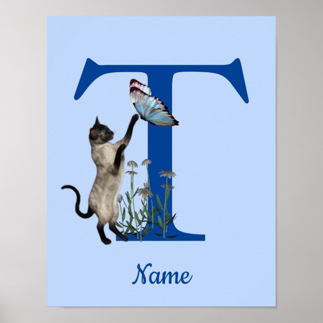Siamese Cat Monogram Initial T Personalised Poster (Front)