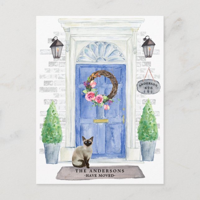 Siamese Cat Moving Announcement Postcard (Front)