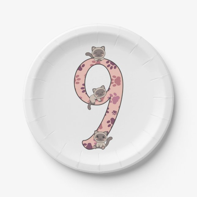 Siamese Cat Ninth Birthday For Kids Cats Paper Pla Paper Plate (Front)
