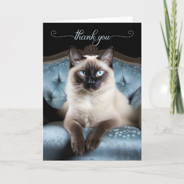 Siamese Cat on a Blue Chair Thank You Card (Front)