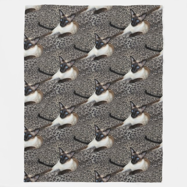 Siamese Cat on Leopard Print Wild Animal Spots Fleece Blanket (Front)