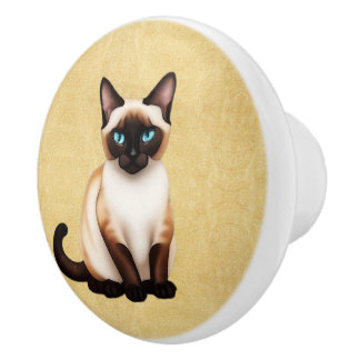Siamese Cat On Old Paper Ceramic Knob