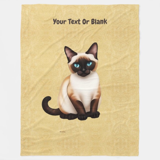 Siamese Cat On Old Paper Fleece Blanket (Front)