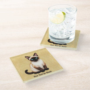 Siamese Cat On Old Paper Glass Coaster