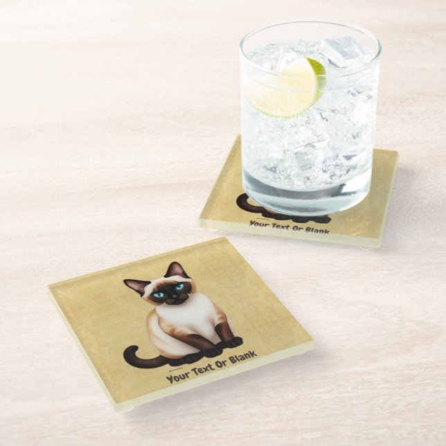 Siamese Cat On Old Paper Glass Coaster (Angled)