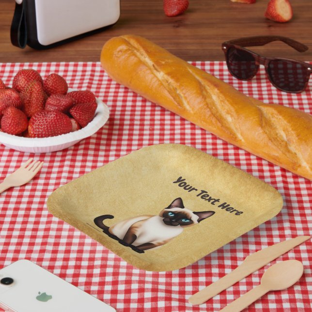 Siamese Cat On Old Paper Paper Plate (Picnic)