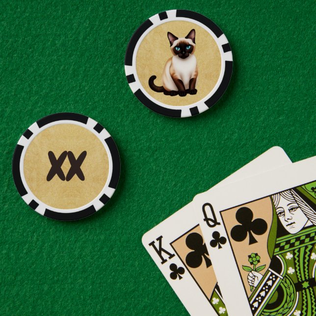 Siamese Cat On Old Paper Poker Chips (Poker Table (Double))