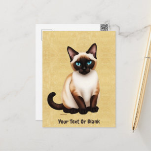 Siamese Cat On Old Paper Postcard