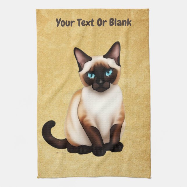 Siamese Cat On Old Paper Tea Towel (Vertical)