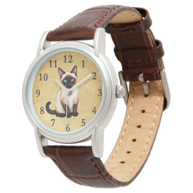 Siamese Cat On Old Paper Watch (Angled)