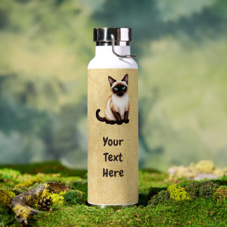 Siamese Cat On Old Paper Water Bottle