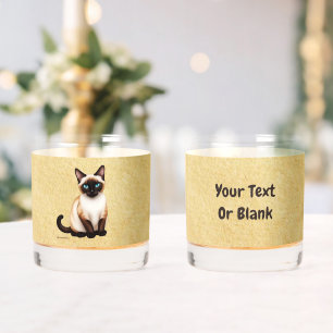 Siamese Cat On Old Paper Whiskey Glass
