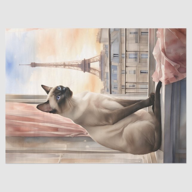 Siamese Cat on Parisian Window Sill Decoupage Tissue Paper (Front)