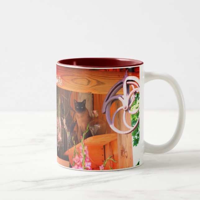 Siamese Cat On Shelf Personalised Two-Tone Coffee Mug (Right)