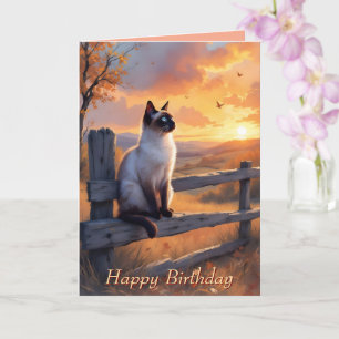 Siamese cat on split rail fence Birthday Card