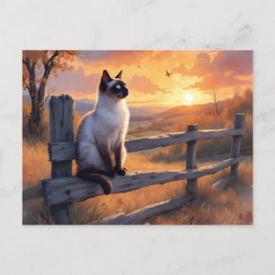Siamese cat on split rail fence holiday postcard