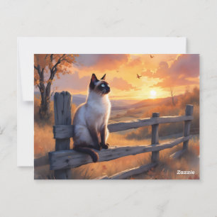 Siamese cat on split rail fence postcard
