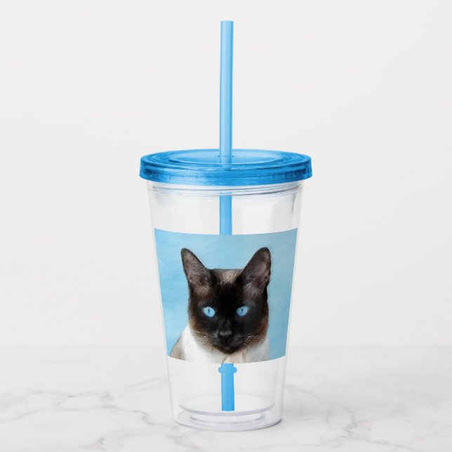 Siamese Cat Painting - Cute Original Cat Art Acrylic Tumbler (Front)