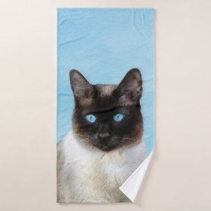 Siamese Cat Painting - Cute Original Cat Art Bath Towel Set