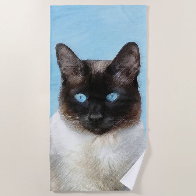 Siamese Cat Painting - Cute Original Cat Art Beach Towel (Front)