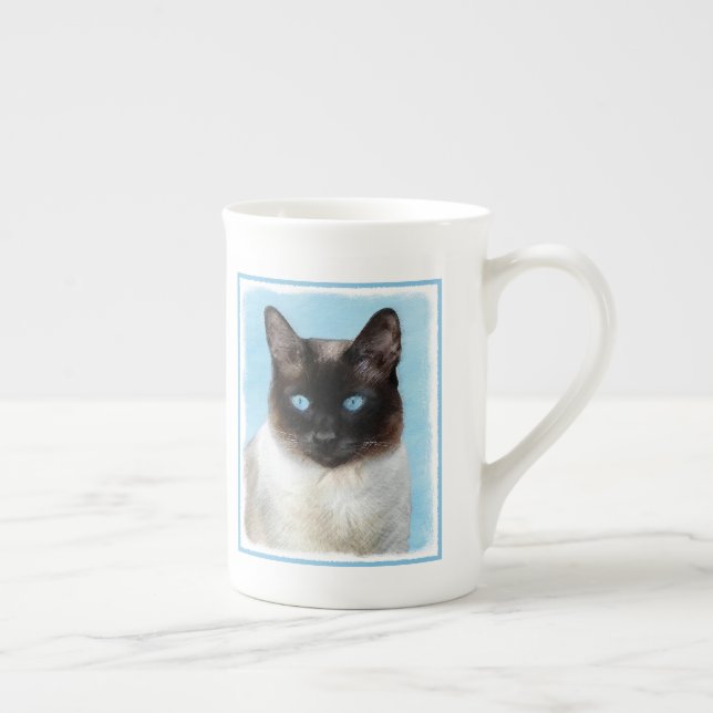 Siamese Cat Painting - Cute Original Cat Art Bone China Mug (Right)