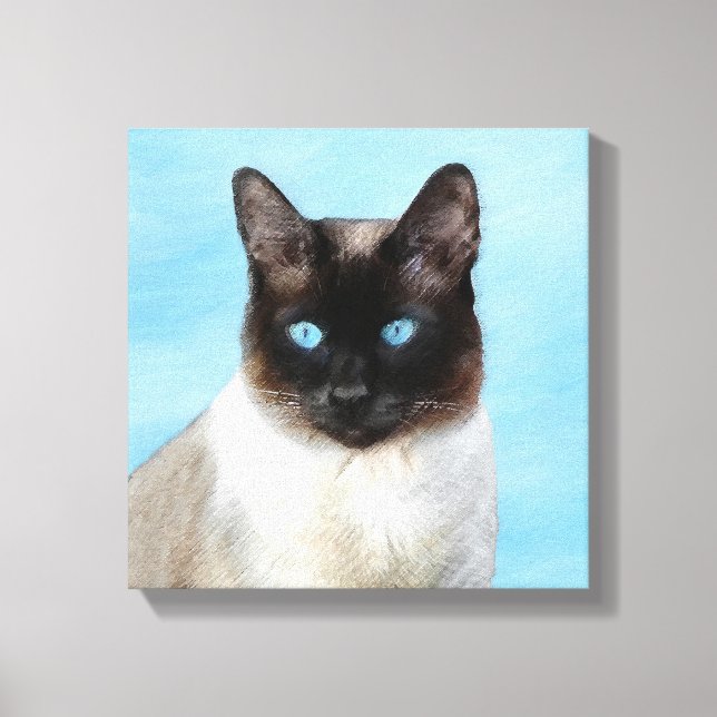 Siamese Cat Painting - Cute Original Cat Art Canvas Print (Front)