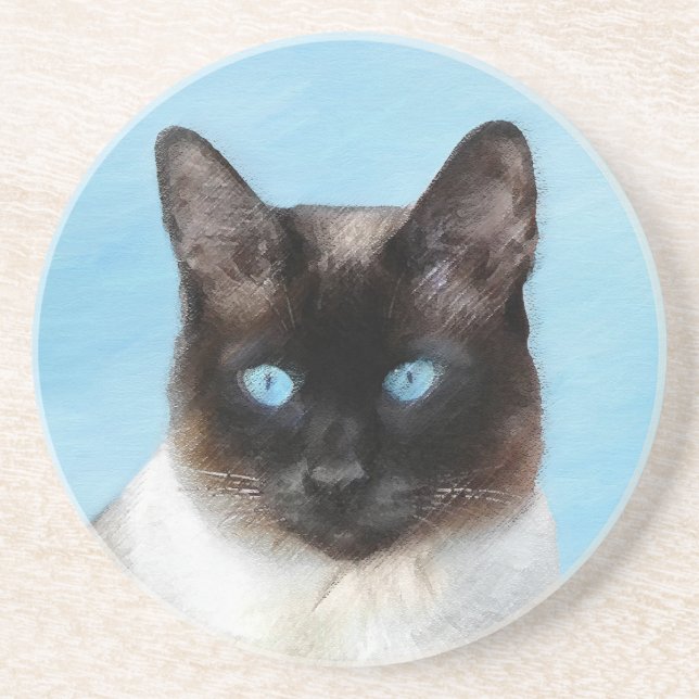 Siamese Cat Painting - Cute Original Cat Art Coaster (Front)