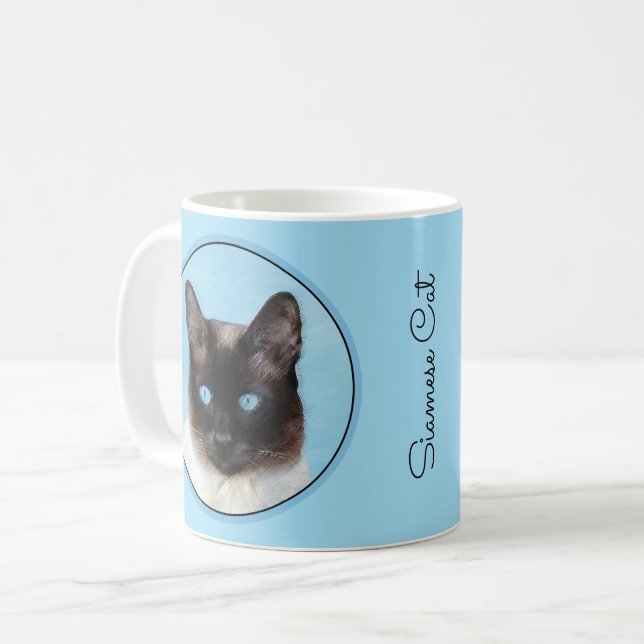 Siamese Cat Painting - Cute Original Cat Art Coffee Mug (Front Left)