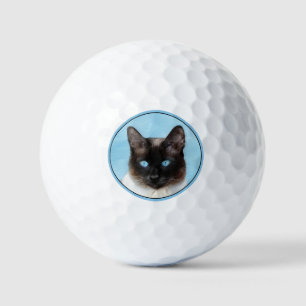 Siamese Cat Painting - Cute Original Cat Art Golf Balls
