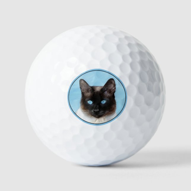 Siamese Cat Painting - Cute Original Cat Art Golf Balls (Front)