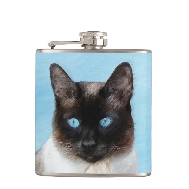 Siamese Cat Painting - Cute Original Cat Art Hip Flask (Front)