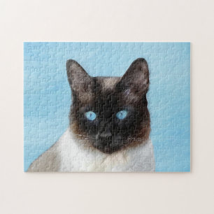 Siamese Cat Painting - Cute Original Cat Art Jigsaw Puzzle