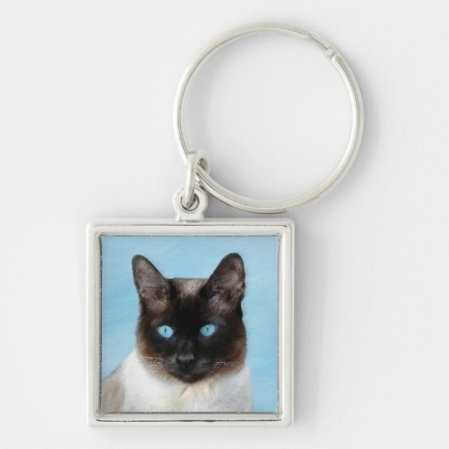 Siamese Cat Painting - Cute Original Cat Art Key Ring (Front)
