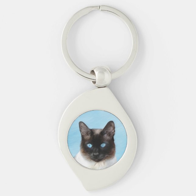 Siamese Cat Painting - Cute Original Cat Art Key Ring (Front)