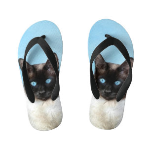Siamese Cat Painting - Cute Original Cat Art Kid's Flip Flops