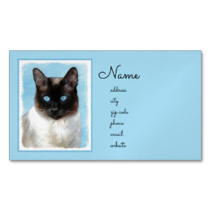 Siamese Cat Painting - Cute Original Cat Art Magnetic Business Card