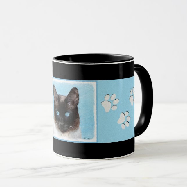 Siamese Cat Painting - Cute Original Cat Art Mug (Front Right)